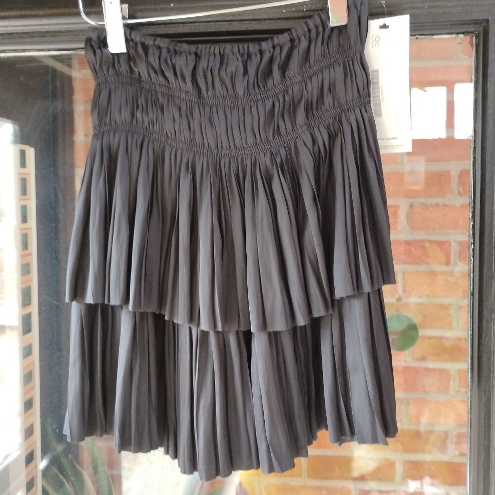Ulla Johnson pleated plisse tiered smocked mini skirt black size 2